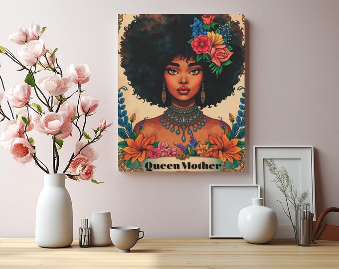 Queen Mother Canvas Wall Art: African American Portrait, Women Empowerment