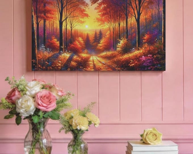 Autumn Landscape Canvas Art: Golden Foliage, Fall Home Decor (30x15 Canvas Only)