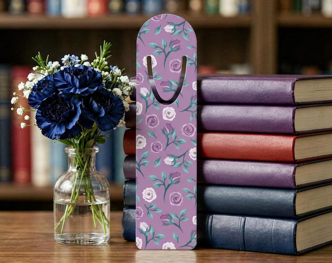 Purple Rose Pattern Bookmark | Floral Metal Bookmark
