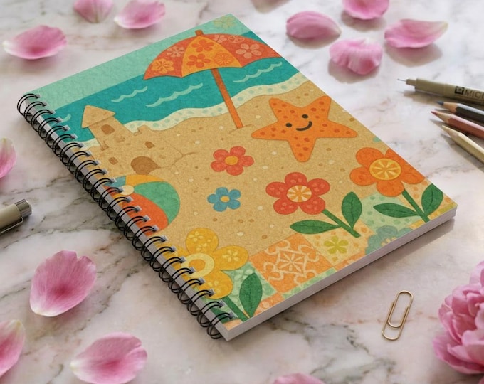 Smiling Starfish Beach Scene Spiral Notebook | Ruled Lines