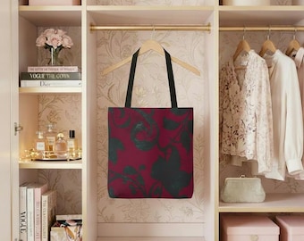 Floral Polyester Tote Bag | Maroon Elegant Design