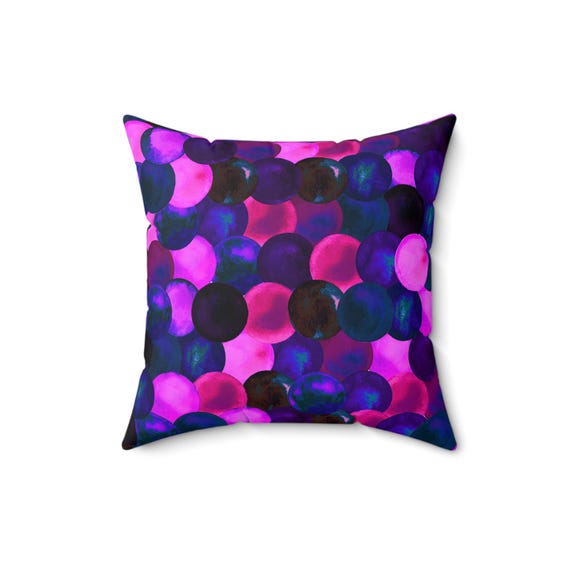 Dark Neon Beaded Square Pillow: Colorful Boho Home Decor