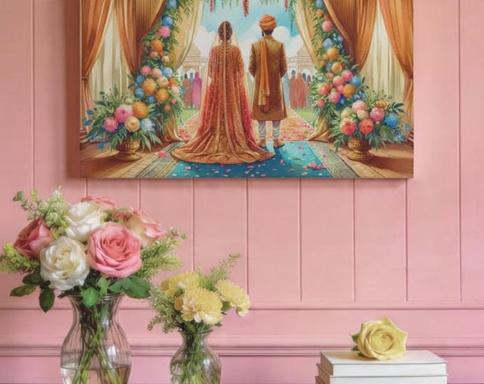 Indian Wedding Canvas Art: Elegant Newlywed Gift, Home Decor