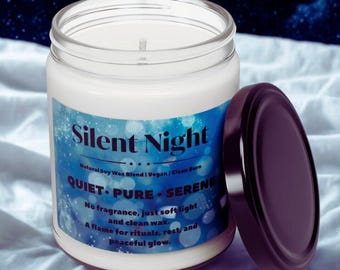 Silent Night Natural Soy Wax Candle Jar 9oz | Unscented | Hand Poured | Vegan