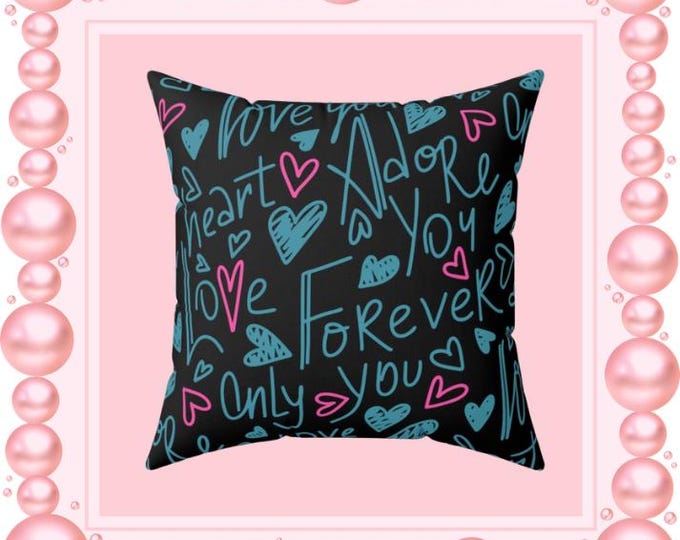 Romantic Hearts Throw Pillow: Spun Polyester Accent Cushion