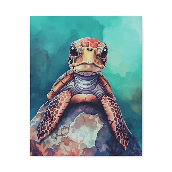 Sea Turtle Canvas Wall Art: Coastal Home Decor (16x20)