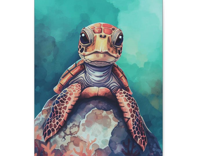 Sea Turtle Canvas Wall Art: Coastal Home Decor (16x20)