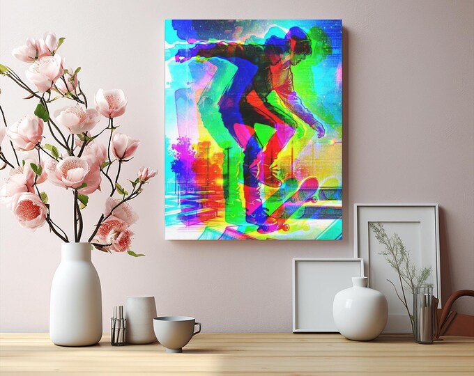 Skateboard Canvas Wall Art: Vibrant Game Room Decor (16x20 Canvas Only)
