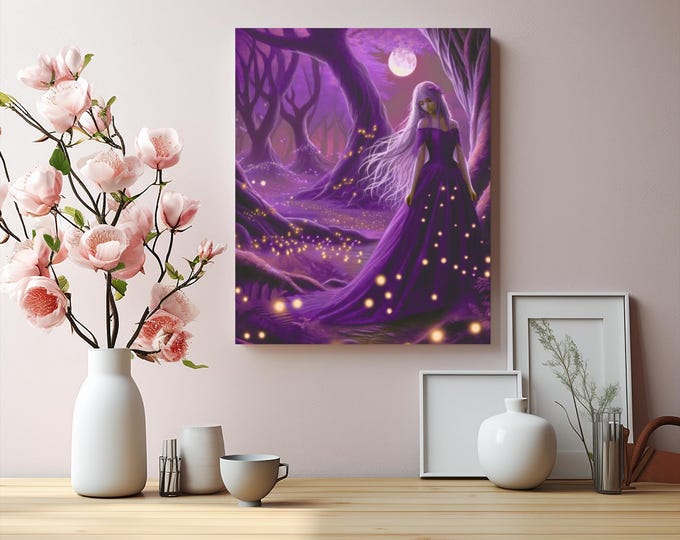 Amethyst Forest Canvas Wall Art: Enchanting Fantasy Landscape, 16x20