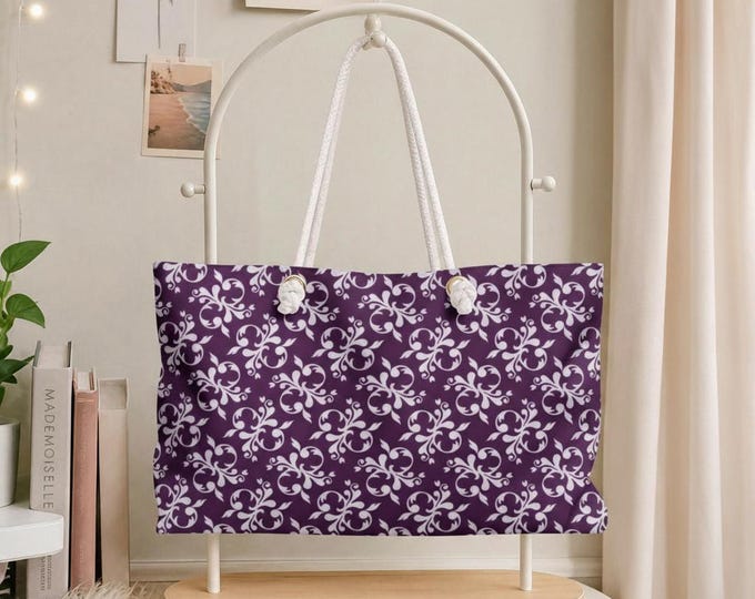 Victorian Plum Weekender Bag | Purple Damask Travel Tote