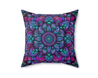 Bohemian Mandala Pillow: Spun Polyester Couch Cushion - 16x16