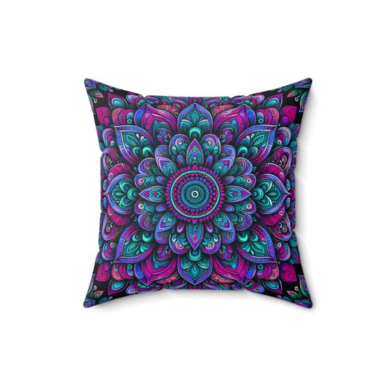 Bohemian Mandala Pillow: Spun Polyester Couch Cushion - 16x16