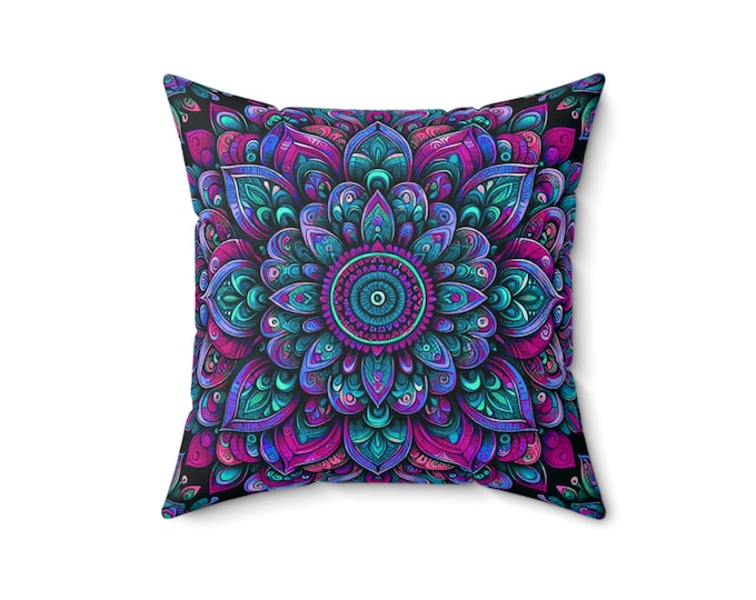 Bohemian Mandala Pillow: Spun Polyester Couch Cushion - 16x16