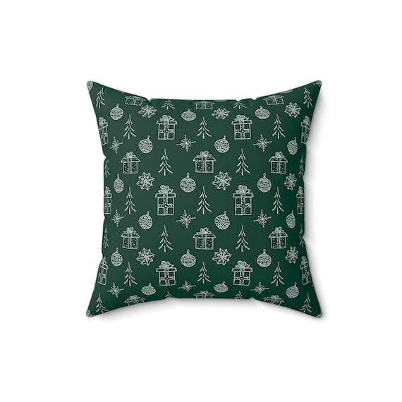 Christmas Throw Pillow: Green Holiday Patterned Cushion (16x16)