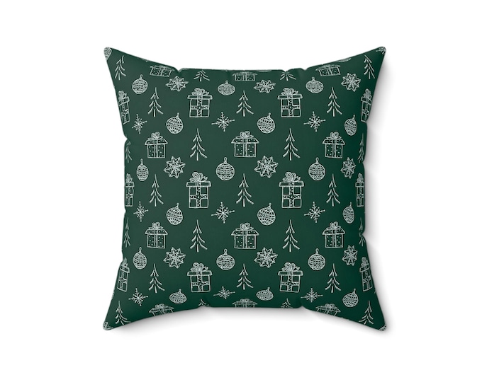 Christmas Throw Pillow: Green Holiday Patterned Cushion (16x16)