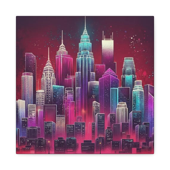 City Metropolis Canvas Wall Art: Colorful Modern Home Decor (14x14)