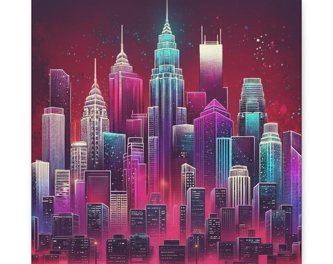 City Metropolis Canvas Wall Art: Colorful Modern Home Decor (14x14)