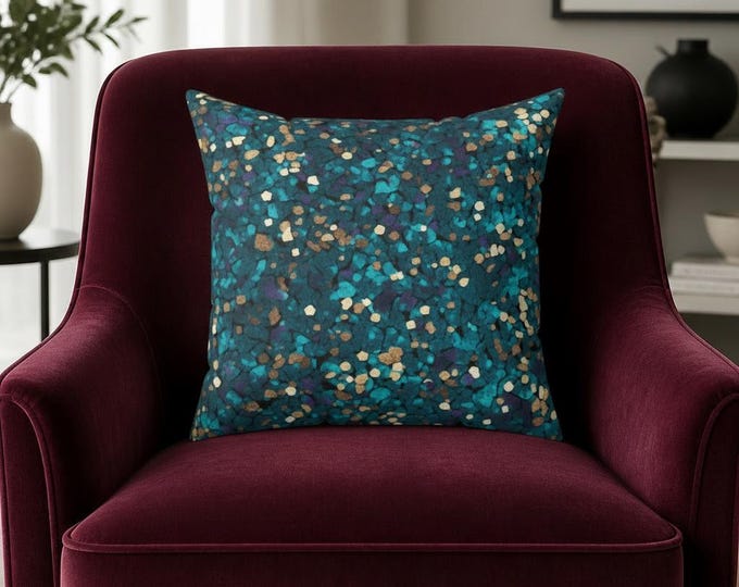Teal Confetti Abstract Throw Pillow | Square Pillow