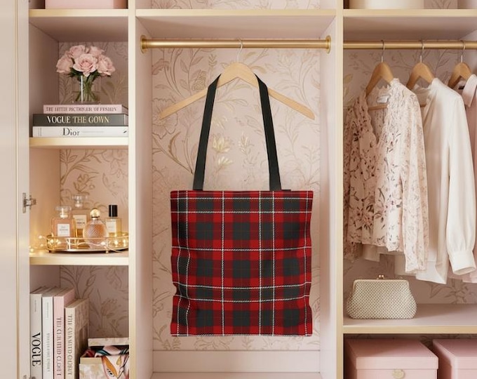 Red Plaid Tote Bag: Stylish Polyester Everyday Carryall (16x16)