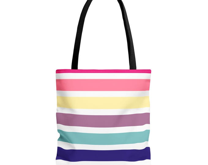 Colorful Stripe Tote Bag: Polyester Canvas Beach Bag