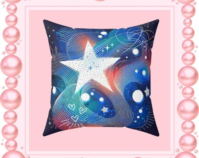 Blue Galaxy Throw Pillow: Celestial Spun Polyester Cushion