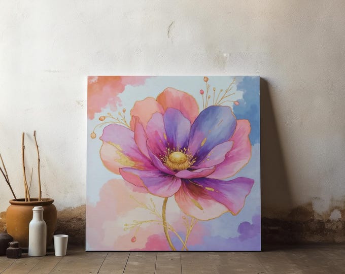 Pink Purple Watercolor Floral Canvas