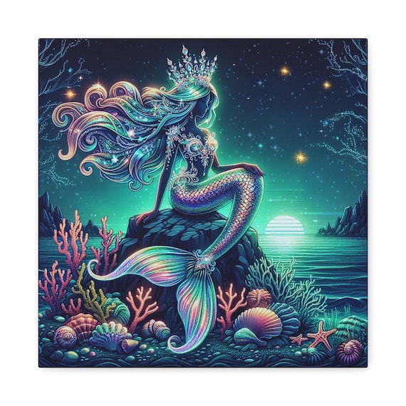 Mermaid Canvas Wall Art: Aquamarine Ocean Decor, Fantasy Artwork