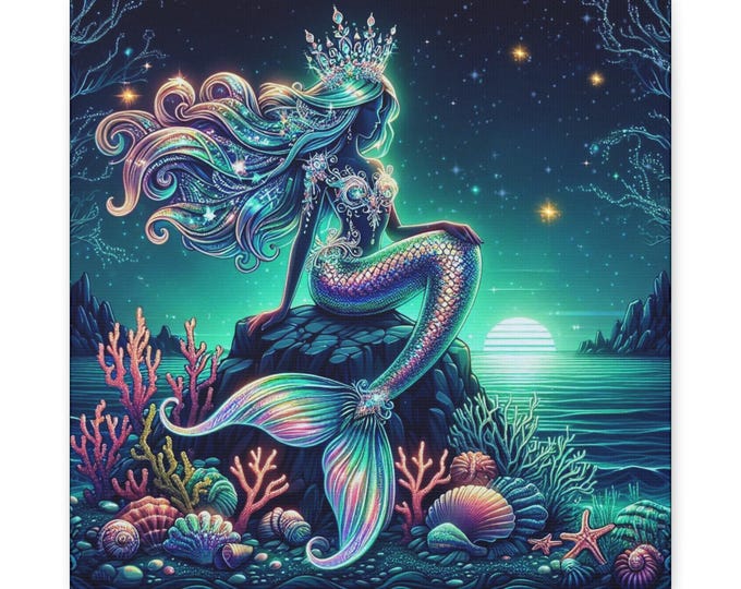 Mermaid Canvas Wall Art: Aquamarine Ocean Decor, Fantasy Artwork