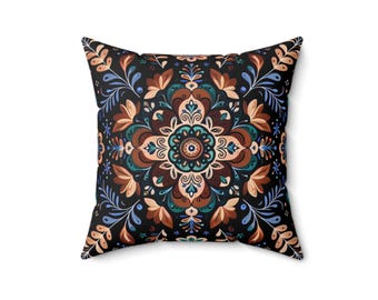 Bohemian Onyx Floral Pillow: Spun Polyester Accent Cushion