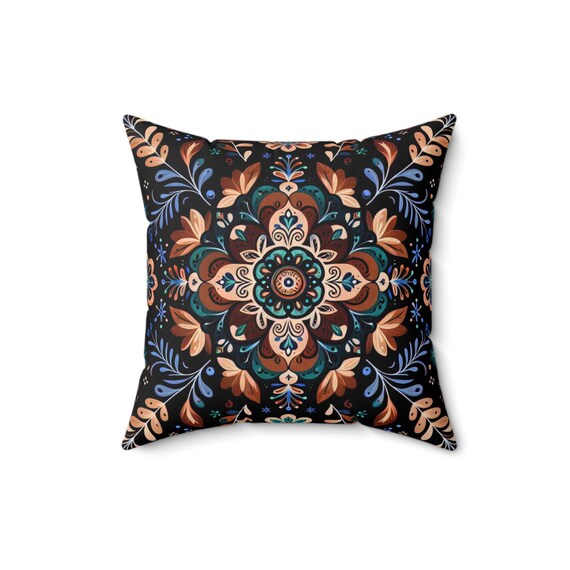 Bohemian Onyx Floral Pillow: Spun Polyester Accent Cushion