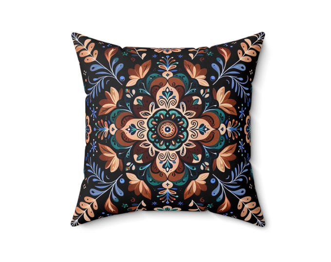 Bohemian Onyx Floral Pillow: Spun Polyester Accent Cushion