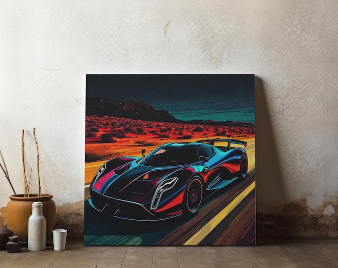 Racecar Sketch Canvas Art: Automotive Garage Decor, Gift for Car Enthusiasts