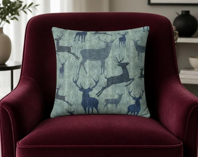 Deer Print Square Pillow | Rustic Cabin Decor (16x16)