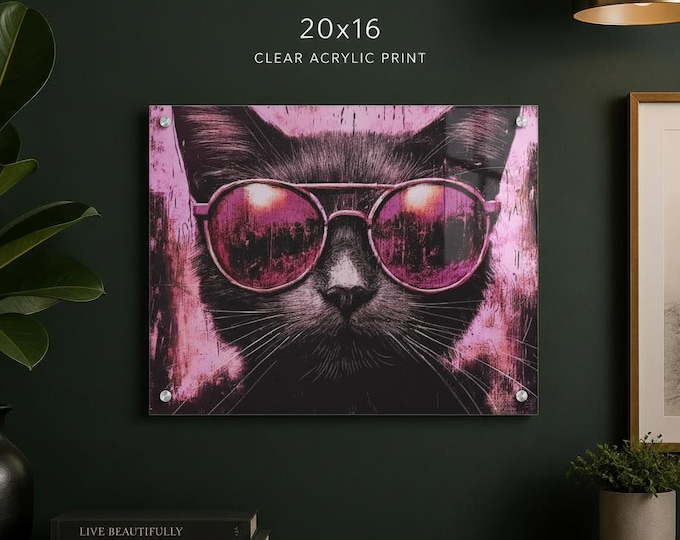 Purrr-fect Pose Acrylic Print | Unique Feline Home Accent w/ French Cleat Hanging