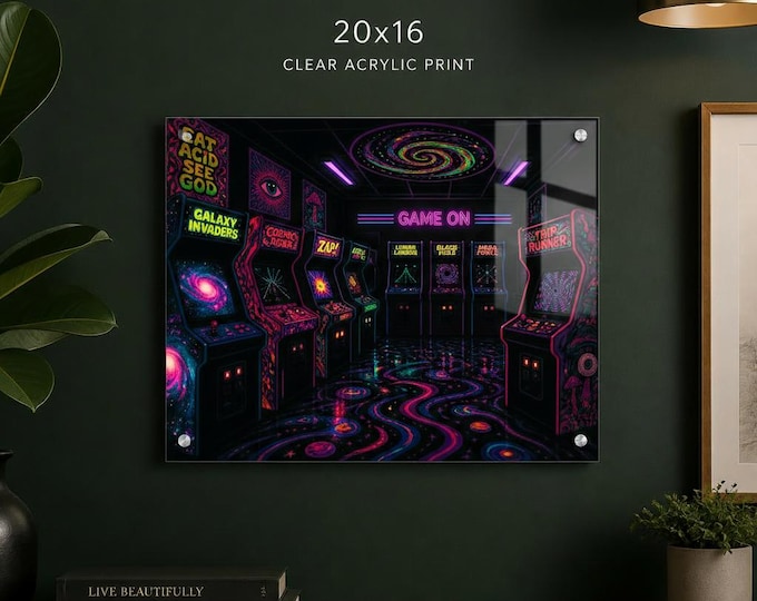Retro Arcade Neon Game Room Acrylic Print | French Cleat Wall Art