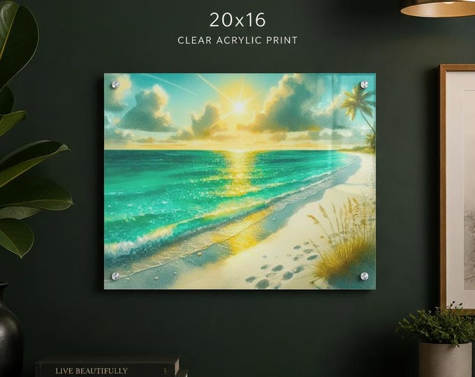A Walk on Sunset Beach Acrylic Print | Ocean Seascape Home Accent