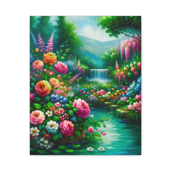 Sophisticated Interior Accent, Meadow Mirage Floral Canvas, Colorful Floral Decor, 16x20