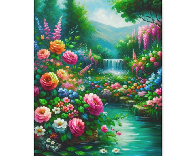 Sophisticated Interior Accent, Meadow Mirage Floral Canvas, Colorful Floral Decor, 16x20