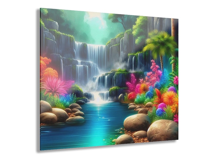 Tropical Waterfall Landscape Acrylic Print | French Cleat Hanging