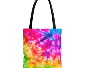 Rainbow Tie Dye Tote Bag | Colorful Spiral Pattern