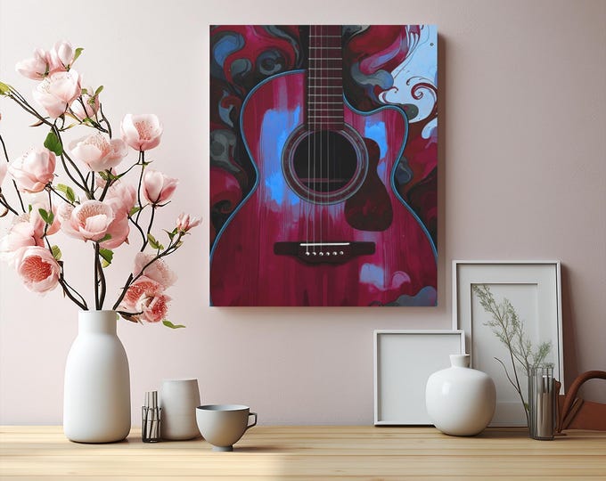 Acoustic Guitar Canvas Wall Art: Scarlet Vibrations, Music Lover Decor (16x20 Canvas Only)