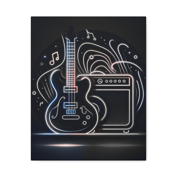Guitar & Amp Canvas Wall Art: Chrome Collection, Pool Hall Decor (16x20 Canvas Only)