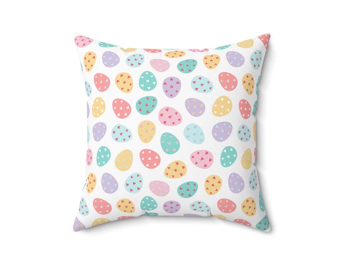 Pastel Easter Eggs Pillow | Square Decorative Throw Pillow