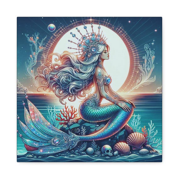 Mermaid Canvas Wall Art: Luminous Siren Ocean Decor