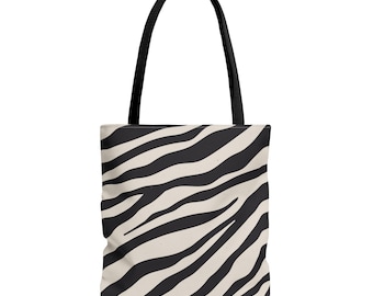 Zebra Stripe Pattern Tote Bag | Animal Print, Black and Cream