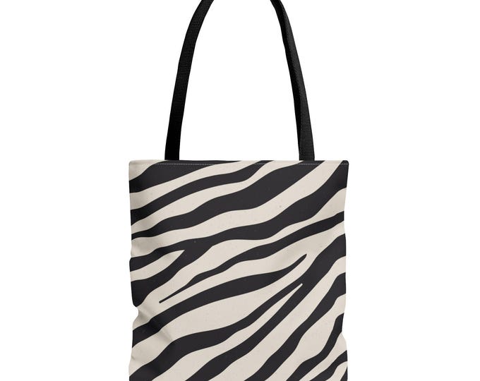 Zebra Stripe Pattern Tote Bag | Animal Print, Black and Cream