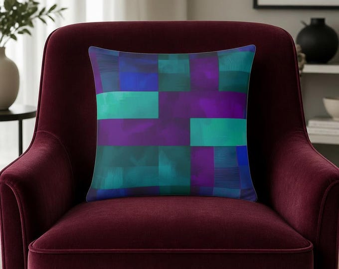 Geometric Throw Pillow: Vibrant Teal & Purple Modern Home Decor