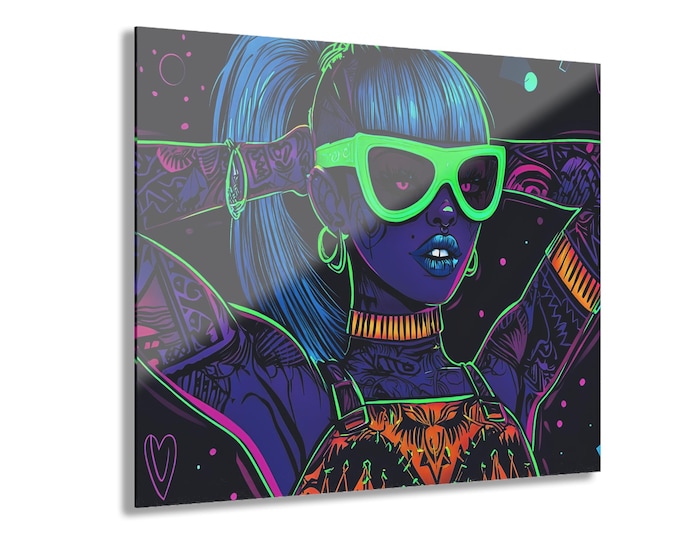 Vivid Voltage: Portrait of Power Acrylic Print | Luminescent Goddess Home Decor