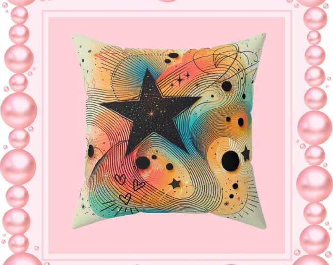 Amber Stargaze Pillow: Spun Polyester Throw Cushion, Cozy Home Decor