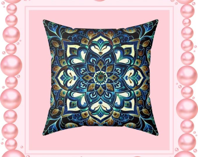 Mandala Pine Square Throw Pillow: Boho Decor Accent, 16x16